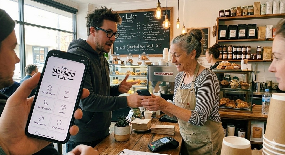 Customer using a converted website-to-app on their phone at a local shop